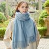 Womens Wool Blend Scarf Winter Warm Shawl Soft Solid Color Knit Wrap With Fringe Korean Style