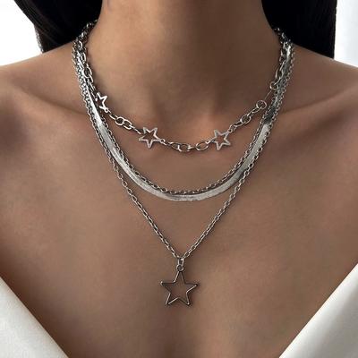 Prosty wisiorek gwiazda na łańcuszku typu wąż, Warstwowy geometryczny metalowy łańcuszek