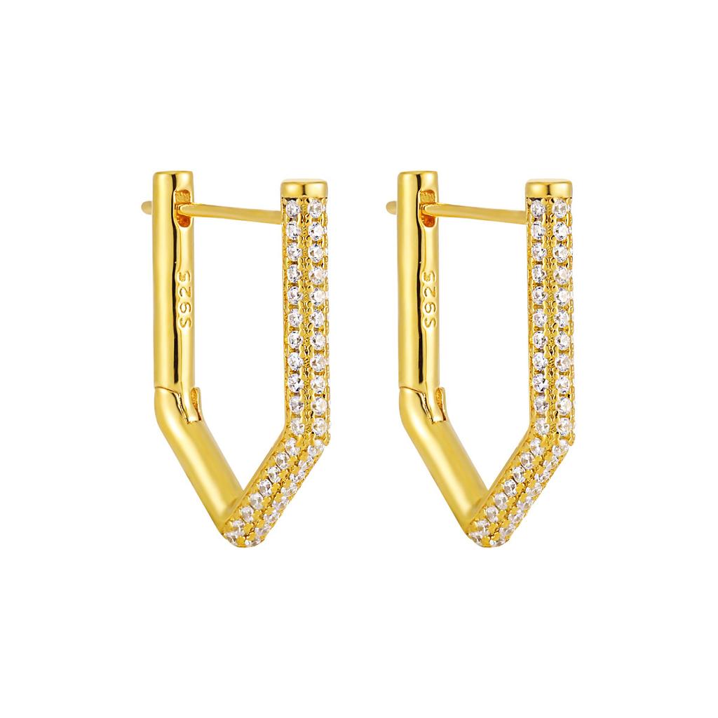 V Shape Fashion Hoop Earrings ,925 Sterling Silver Earring,18k Gold Plated Zirconia Earring for Women