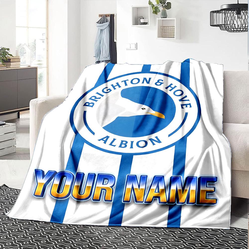 1pc Brighton & Hove Albion F.C. Blanket with Custom Name, Gift, for Men and Women, Soft Blanket, Good for Sofa Bed Couch Travel, Lightweight Flannel B