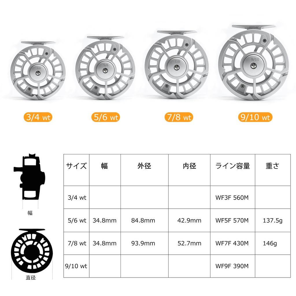 Goture Fly Reel, Drop-in Reel, Large Arbor, Aluminum Alloy Disc Drag, Interchangeable Left/Right, 9/10