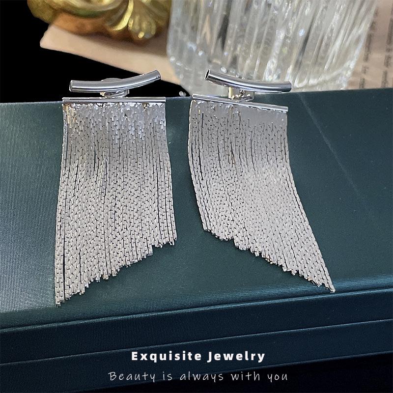 French Elegant Copper & Silver Tassel Stud Earrings