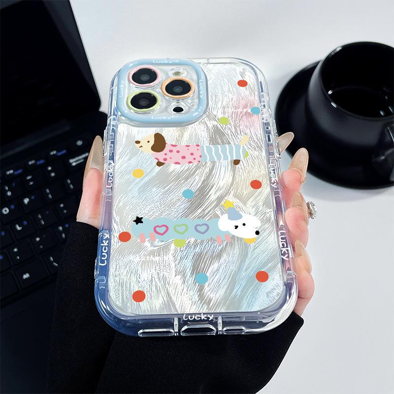 Feathery Cream Sausage Puppy Suitable for Apple 16promax Mobile Phone Case Iphone15/14 Silicone All Inclusive 12