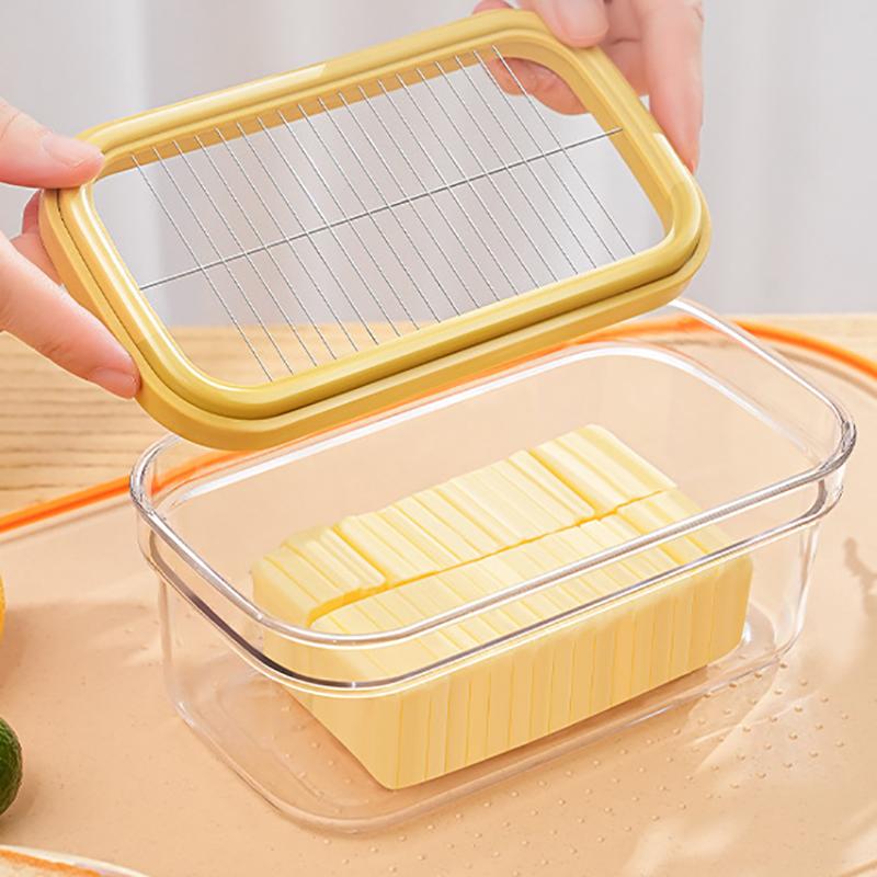 Máselnička Nádoba na máslo S kráječem, Průhledná Vzduchotěsná Kráječ na máslo pro snadné krájení a skladování