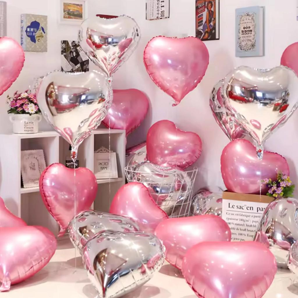 Valentine‘s Day Balloons Metallic Gold Heart Chrome Balloons for Wedding Party Decor Thickened Latex Balloon Set