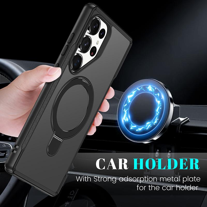 Suitable for Samsung S25ULTRA Mobile Phone Case A54 Four Corner Anti Fall PC Metal Magnetic Suction Bracket A55 Protective Case