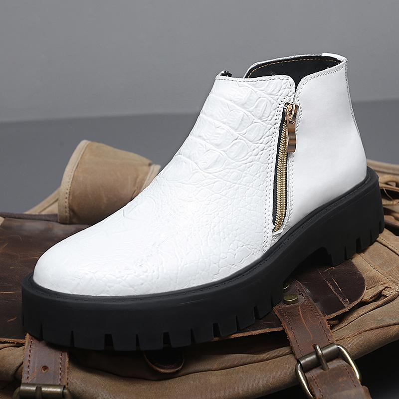 Fashion Mens Chelsea Boots Side Zipper Mid Top Leather Casual Shoes Vintage Style Male Ankle Boots Handmade Business Dress Botas