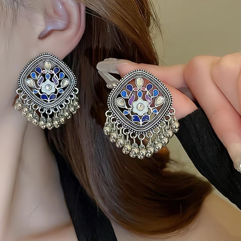 Bohemian Ethnic Tassel Bell Pendant Stud Earrings - Retro, Nostalgic, Elegant Style
