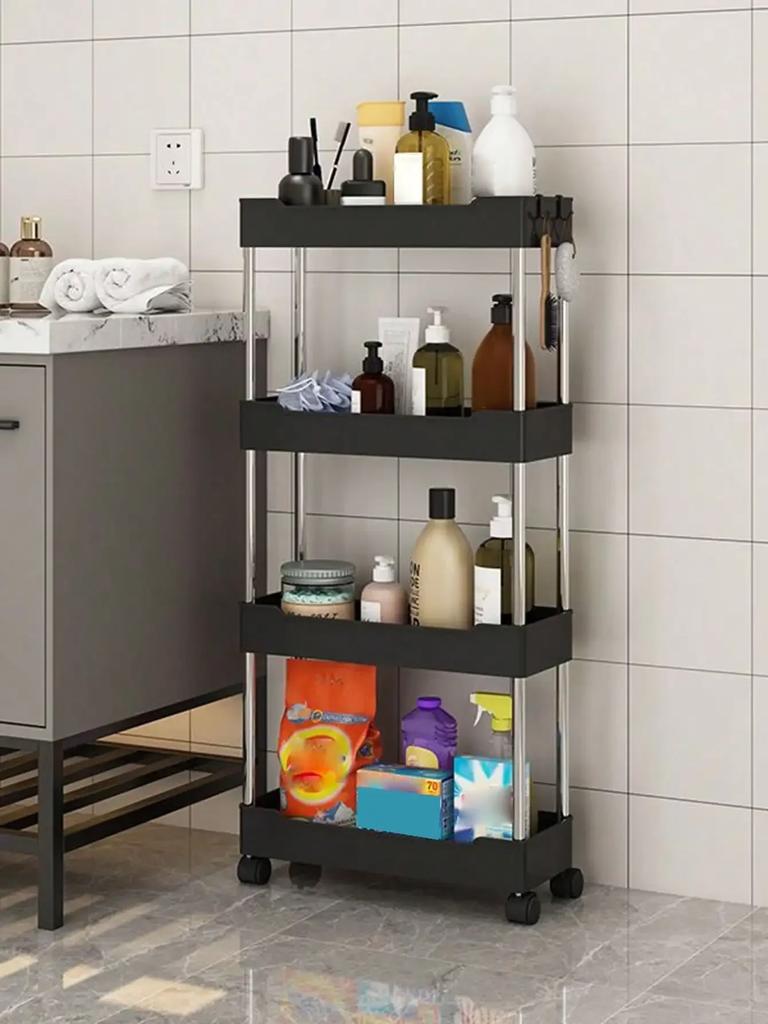 3/4 Tier Movable Gap Storage Rack Rolling Utility Cart Storage Shelf Kitchen Bathroom Slim Slide Organizer Shelf Livingroom