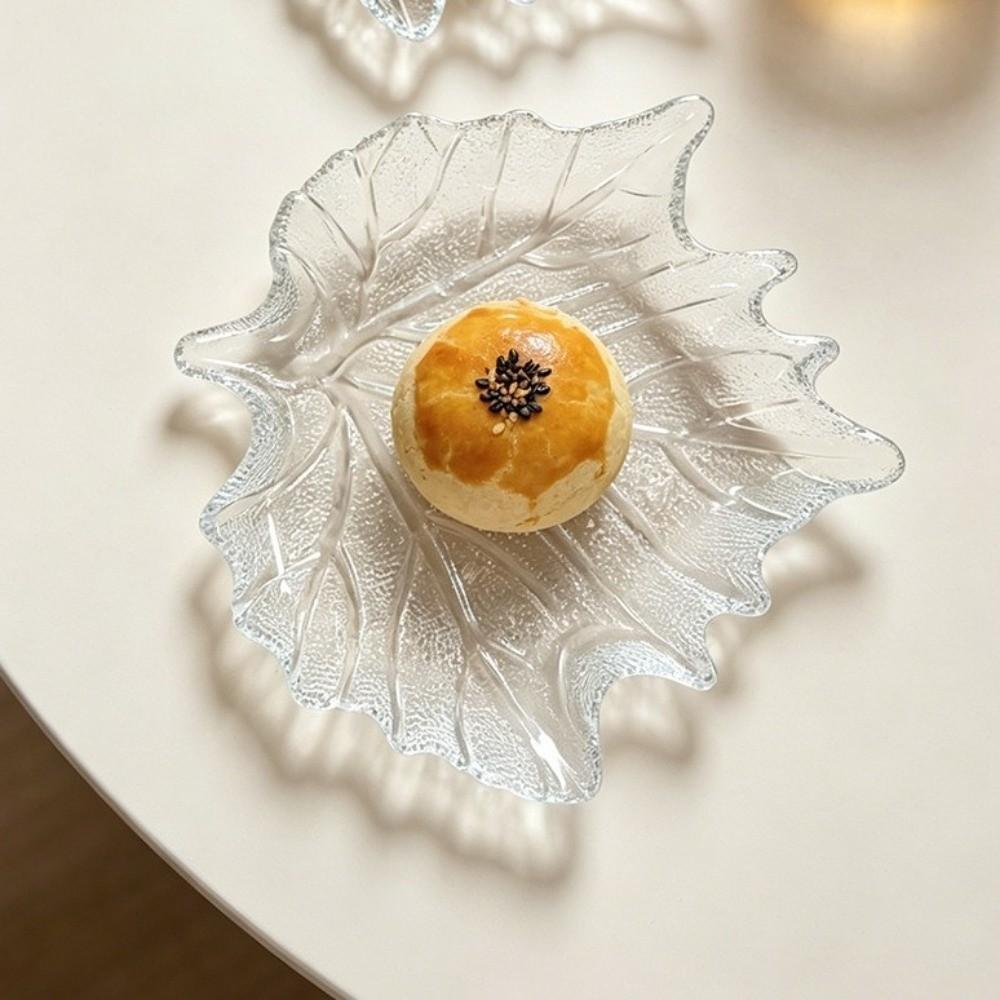 European Style Glass Dessert Dish Leaves Shape Desktop Storage Tray Dried Fruit Trays Home Use