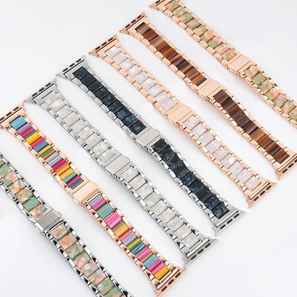 Stainless Steel+Resin Band for Apple Watch 10 42mm 46 Ultra 2 49mm Women Bracelet for IWatch 9 8 7 6 5 4 se 40mm 38mm 41 45 44mm