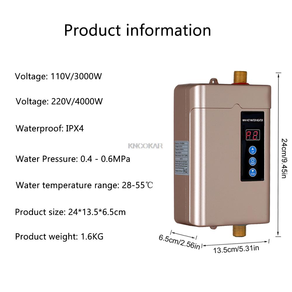 110/220V Instant Electric Water Heater Intelligent Touch Heating Fast 3 Seconds Hot Shower with Temperature Display 4000W