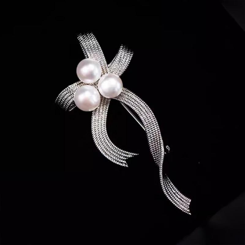Ribbon Pearl Brooch, High-end Women's Light Luxury, Versatile, Unique Brooch, Niche Design, Anti-glare Clasp Pin