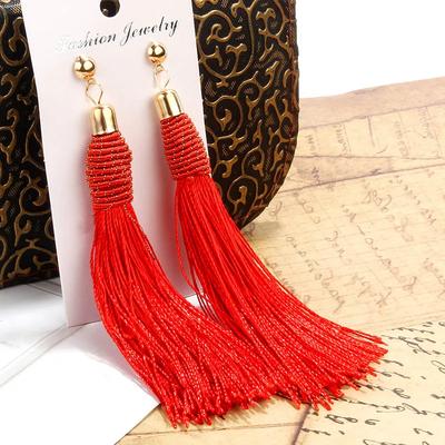 Bohemia Hand-Woven Tassel Dangle Earrings For Women Ethnic Silk Fabric Long Drop Earring New Female Boho Jewelry Gift