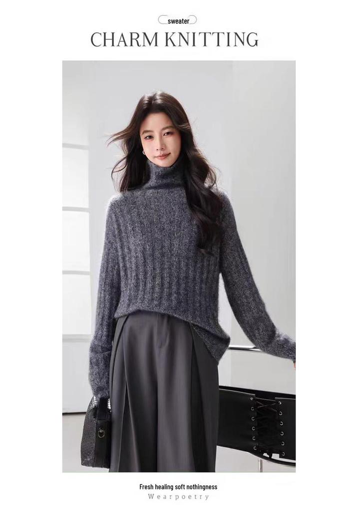 Luxury High-Neck Wool Sweater for Women - Cozy, Loose-Fit Pullover, Perfect for Autumn and Winter