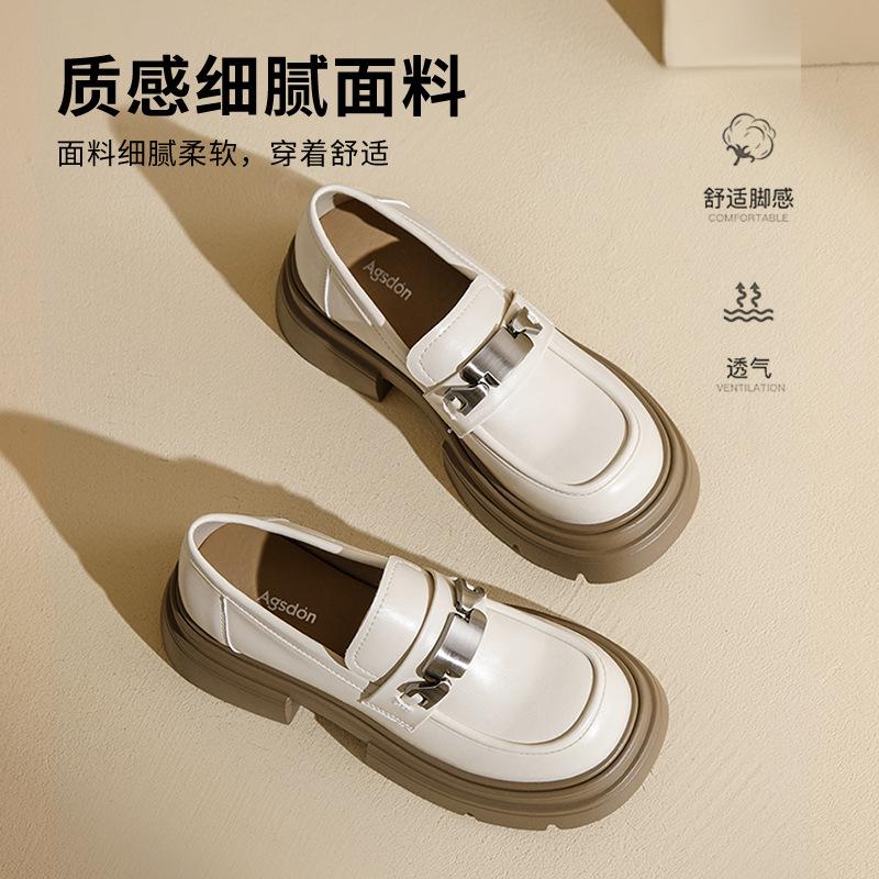 Augustine platform loafers women's 2025 spring and autumn new retro British style small leather shoes black thick heel single shoes
