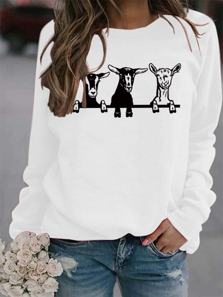 Women's Alpaca Print Round Neck Hoodie - Cute Casual Pullover for Autumn & Winter