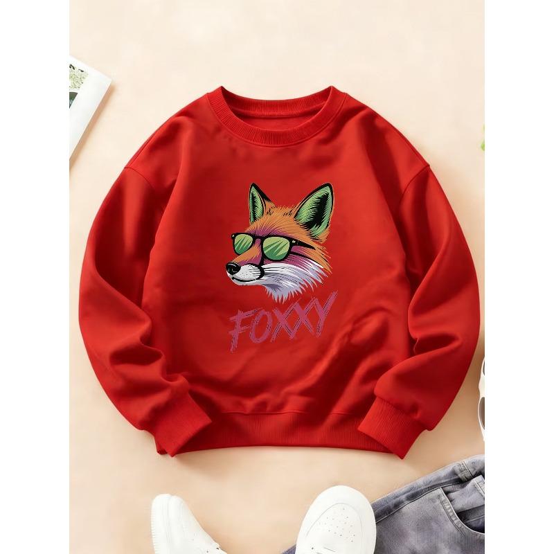 Kids Crewneck Long Sleeve Sweatshirt, Cool Trendy Glasses Fox FOXXY Pet Print