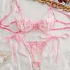 Autumn Bow Sling Floral Embroidered Lingerie Set - See-through Temptation