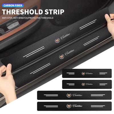 Carbon Fiber Leather Car Door Sill Protection Strip Decorative Car Accessories For XT5 XT6 ATS XTS SRX XT4 CT5 CT6