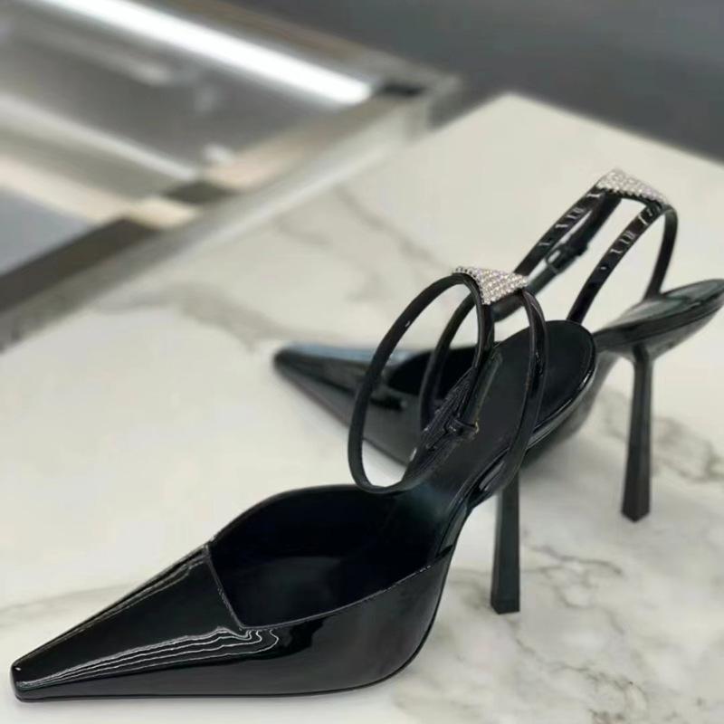 

Модные Роскошные Стразы Лакированная Кожа Женские Туфли-Лодочки Сандалии Элегантный Квадратный Носок Шпилька Высокий Каблук Летняя Мода Офисная Обувь для Платья 38