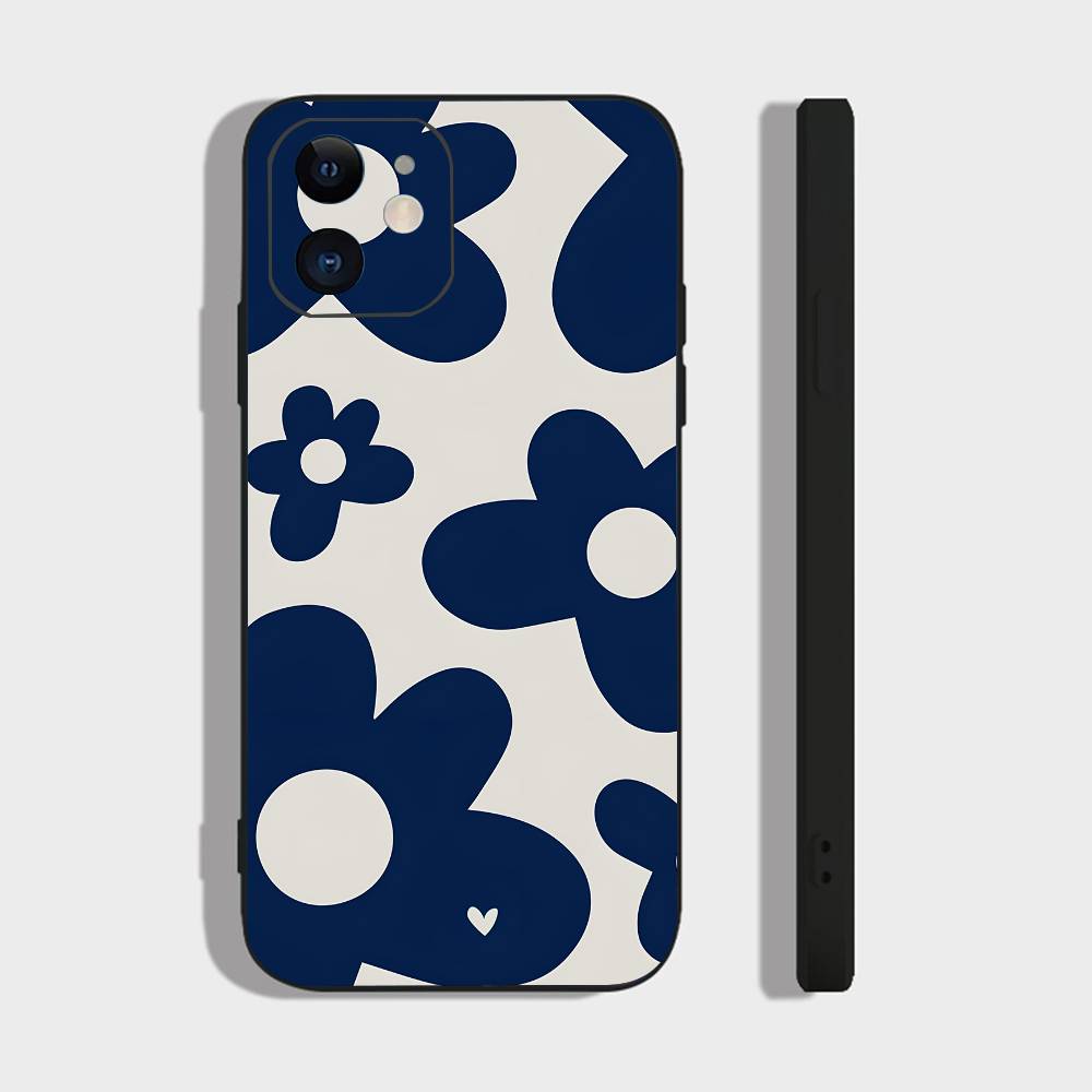 Flower Art For IPhone 15 16 14 Plus 13 12 11 17 Pro Max 17 Air Black Soft Phone Cover