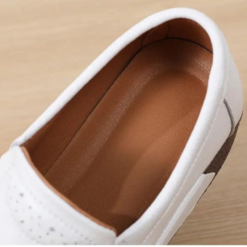 Retro Women Platform Shoes Leather Wedges Slip-on Loafers Anti-slip Walking Casual Footwear for Working Traveling