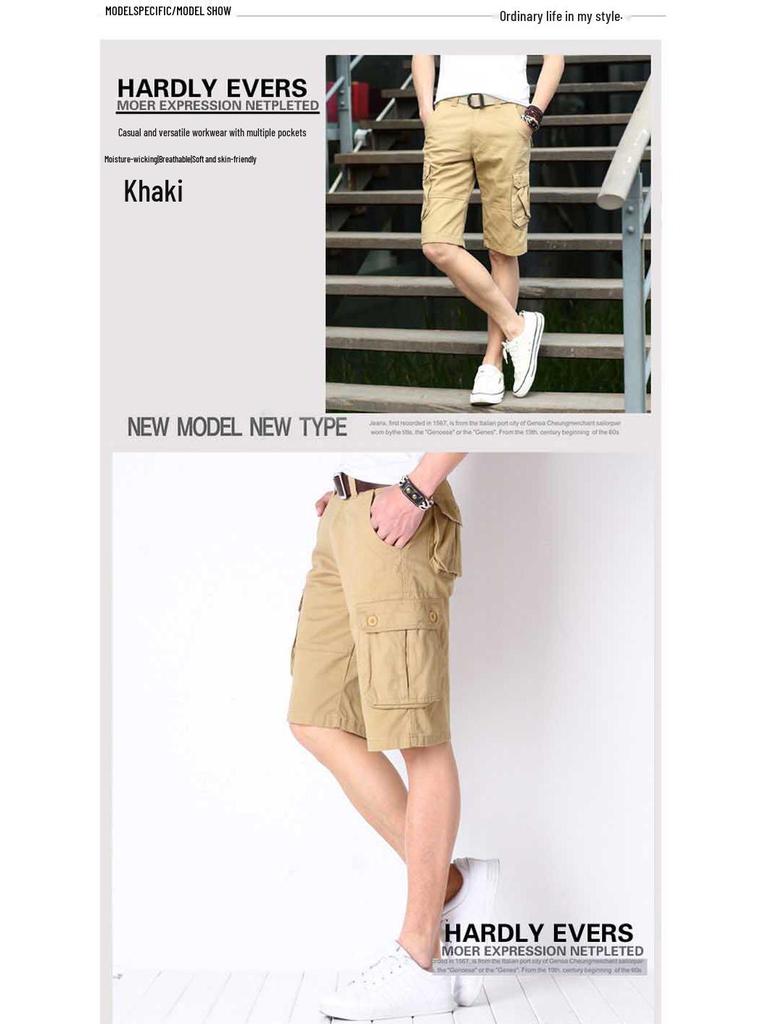 Men's Summer Casual Multi-Pocket Workwear Shorts – Loose Fit, Plus Size, Five-Point, Mid-Length Beach Breeches.