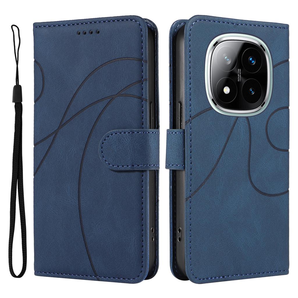For Xiaomi Redmi Note 14 Pro+ 5G/Note 14 Pro 5G/Poco X7 5G Case Stand Wallet Leather Phone Cover Curved Line Wrist Strap