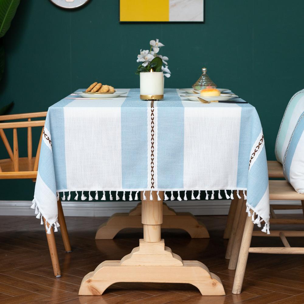 Nordic Striped Tablecloth Fabric Cotton And Linen Party Fringed Flower Festival Solid Color Amazon Table Mat Tablecloth