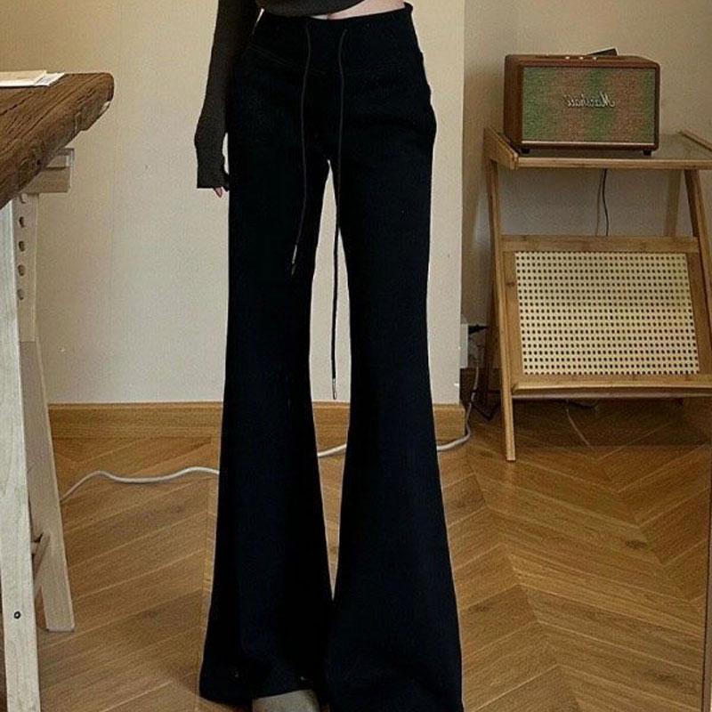 Abbigliamento da Donna Pantaloni Sportivi Bootcut Casual Vita Alta Primavera Autunno Nuovi Slim Alla Moda Coulisse Morbidi Pantaloni Monocolore