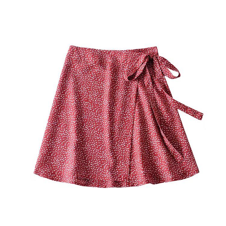 YPFF Floral Print High Waist Midi Wrap Skirt - European & American Style Women's Summer Tie-Up Skirt.