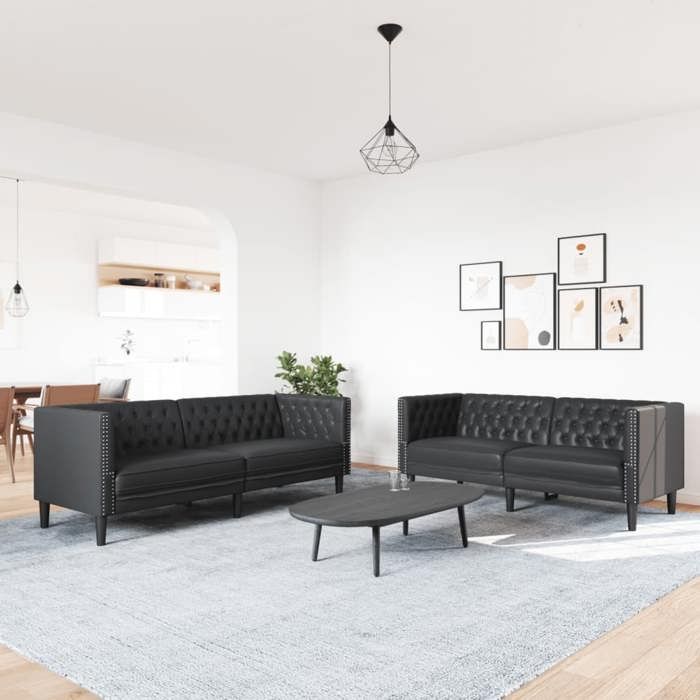 VidaXL Ensemble de canapé Chesterfield 2 pcs noir similicuir, canapé, siège de canapé, canapé relax, canapé confort, 3209274