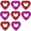 8 Pack Valentine Heart Wreaths Red Purple Tinsel Wreaths with Foil Hearts Hanging Valentine's Day Wreaths Decorations for Wedding Birthday Party