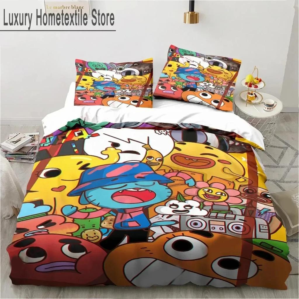 Cartoon The Amazing World Bedding Set Gumball Boys Girls Twin Queen King Size Duvet Cover Pillowcase Bed boys Adult
