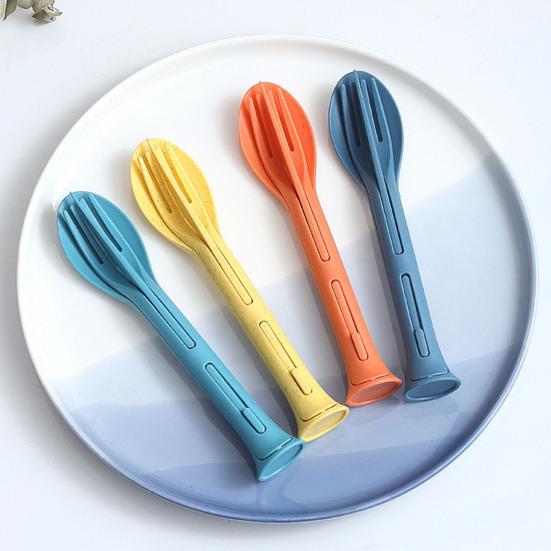 3Pcs/Set 3 In 1 Travel Foldable Cutlery Set Japan Style Plastic Cutter Fork Spoon Student Dinnerware Set Home School Camps Kitchen Tableware