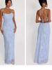 Elegant Blue Jacquard Backless Tie-Up Spaghetti Strap Formal Dress