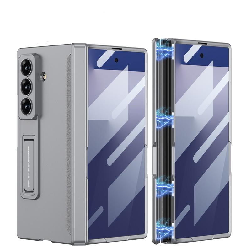 Magnetic Hinge Protection Folding Case For Samsung Galaxy Z Fold 6 7 Stand Cover With Clear Tempered Glass Screen Protector