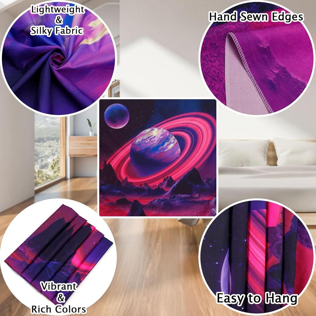 Leofanger Tapiz de planeta trippy con luz negra, tapiz de pared de montaña reactivo a los rayos UV, tapiz espacial de galaxia, cielo nocturno