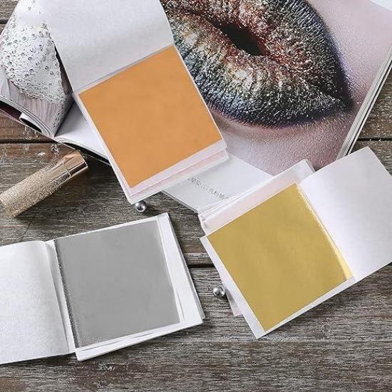 Papel de folha de ouro e prata imitação embalado individualmente para artesanato de resina epóxi faça você mesmo, papel de folha para fabricação de joias de unhas