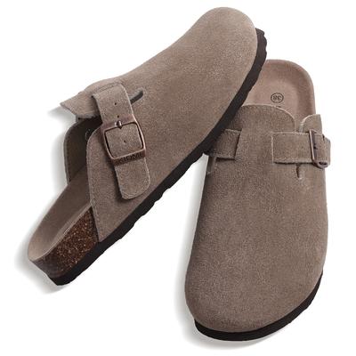 Fashion Smile New Genuine Suede Men Mules Soft Cork Footbed Clogs Men Comfort Potato Shoes Women Clogs With Arch Support Beach Sandals
