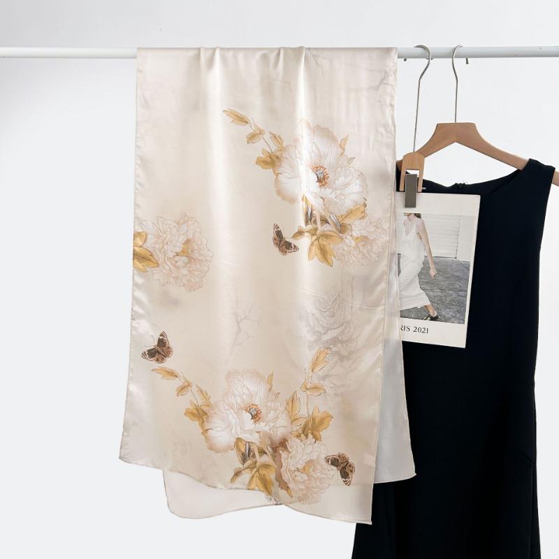 Spring and Autumn New 100 Mulberry Silk Long Scarf Women's Elegant Atmospheric Silk Shawl Versatile High-end Silk Scarf