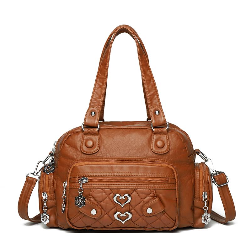 Women's Soft Leather Shoulder Bag Large Capacity Lightweight Crossbody Bag Mother Bag