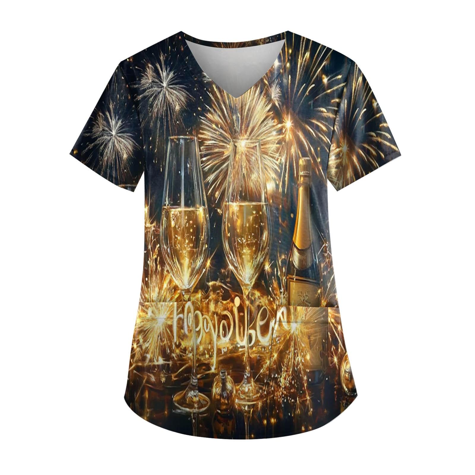 

Женская модная новогодняя футболка с короткими рукавами, V-образным вырезом и маленьким карманом XL жёлтый