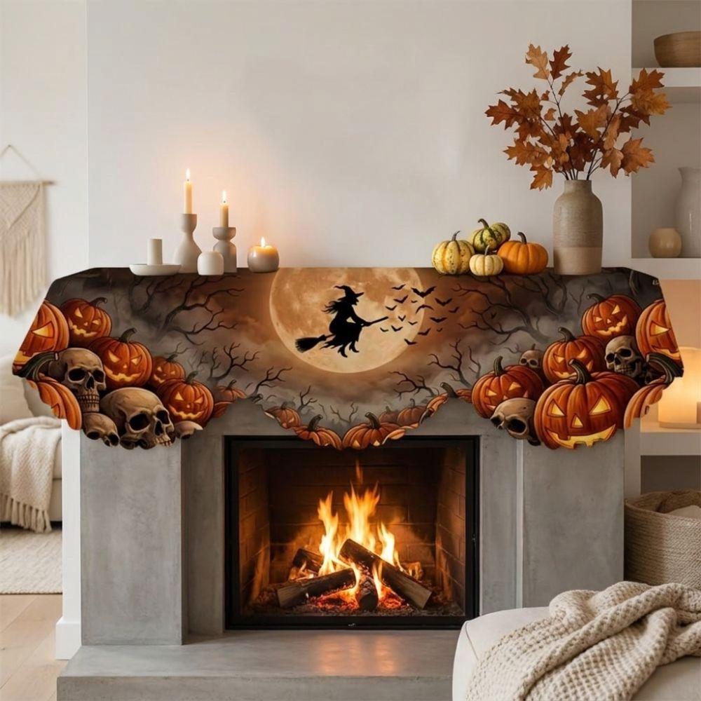 Halloween-Kamin-Schal mit Zackensaum Landhausstil Gruselige Kamin-Dekoration Herbst-Wohnkultur