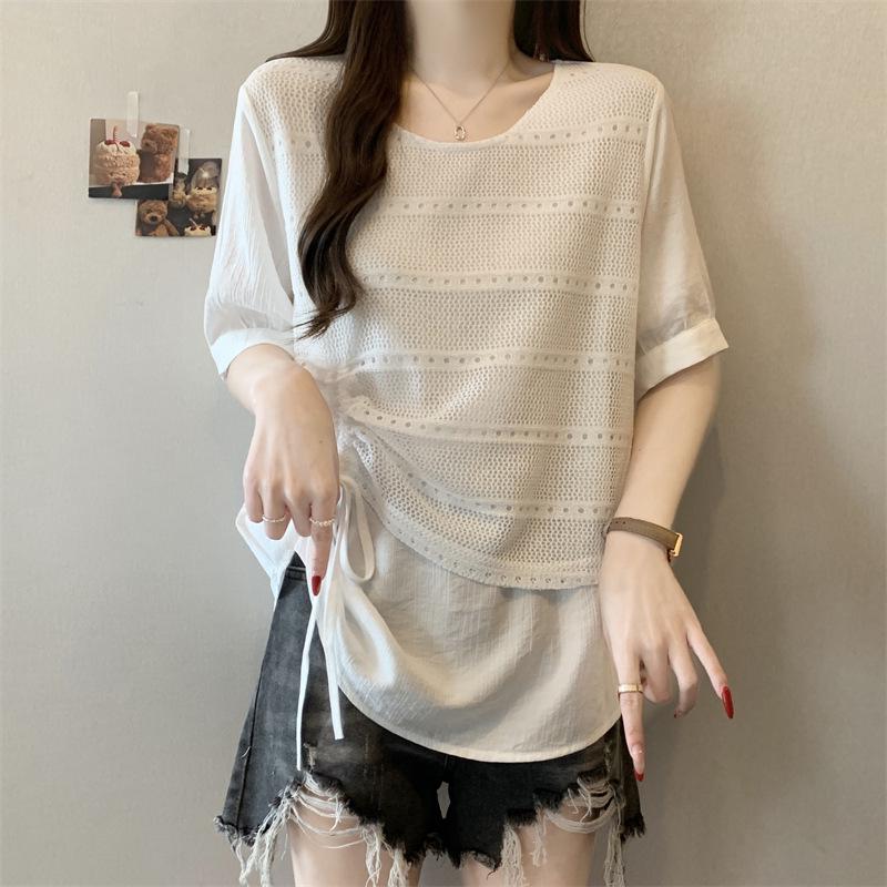 2026 Spring/Summer Plus Size Drawstring Irregular Patchwork Two-Piece Slimming Top 4X Large белый