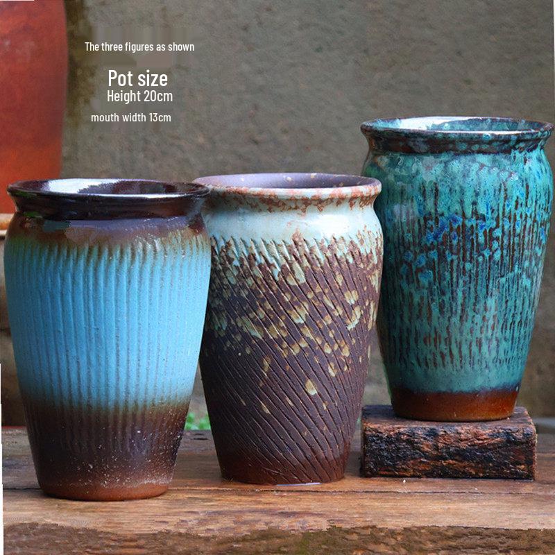 Handmade Vintage Coarse Pottery Large Succulent Planter, Breathable Purple Clay Flower Jar