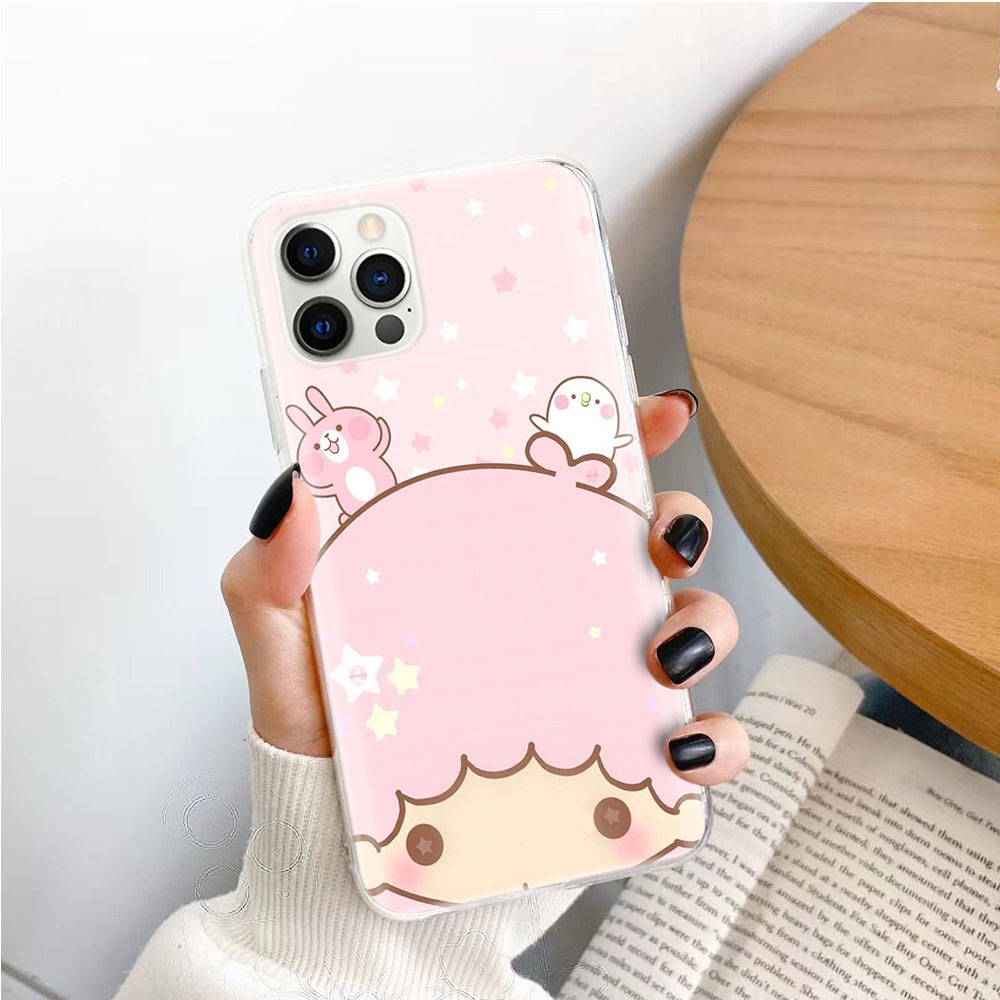 Transparente Hülle für Samsung A04 A14 A23 M33 M53 Realme 10 9 C35 C55 VIVO X80 Infinix Hot 30 Note 11 Tecno Spark 8P Pro L-1 Lovely Little Twin Star