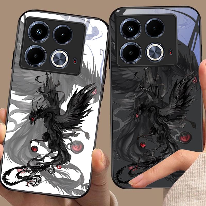 Funda de Cristal Templado Negra de Dibujos Animados Dapeng Para Infinix Note 40 4G 30i 12 G96 Smart 8 Hot 9 Play 10 11S 12 20i 50 Pro Plus 5G