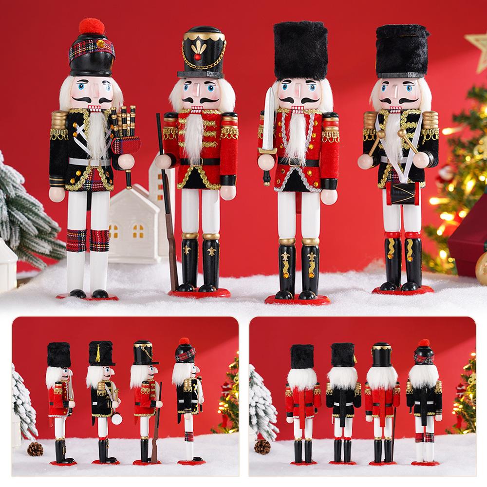 30CM Nutcracker solid wood wrapped fabric new and unique handicraft decorative soldier figure Christmas decorative statue gift
